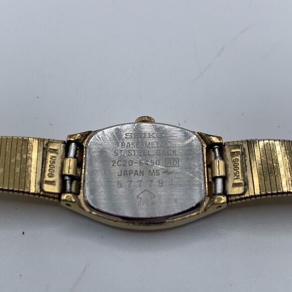 Vintage Seiko Watch Women\'s Classic Luxury Gold Tone 2C20-6450 Black Dial